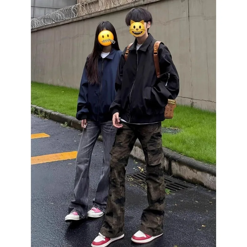 

Black American Vibe Flight Jacket Men's Autumn New Cleanfit Silhouette Jacket Ruffian Handsome Lapel Baseball Jersey