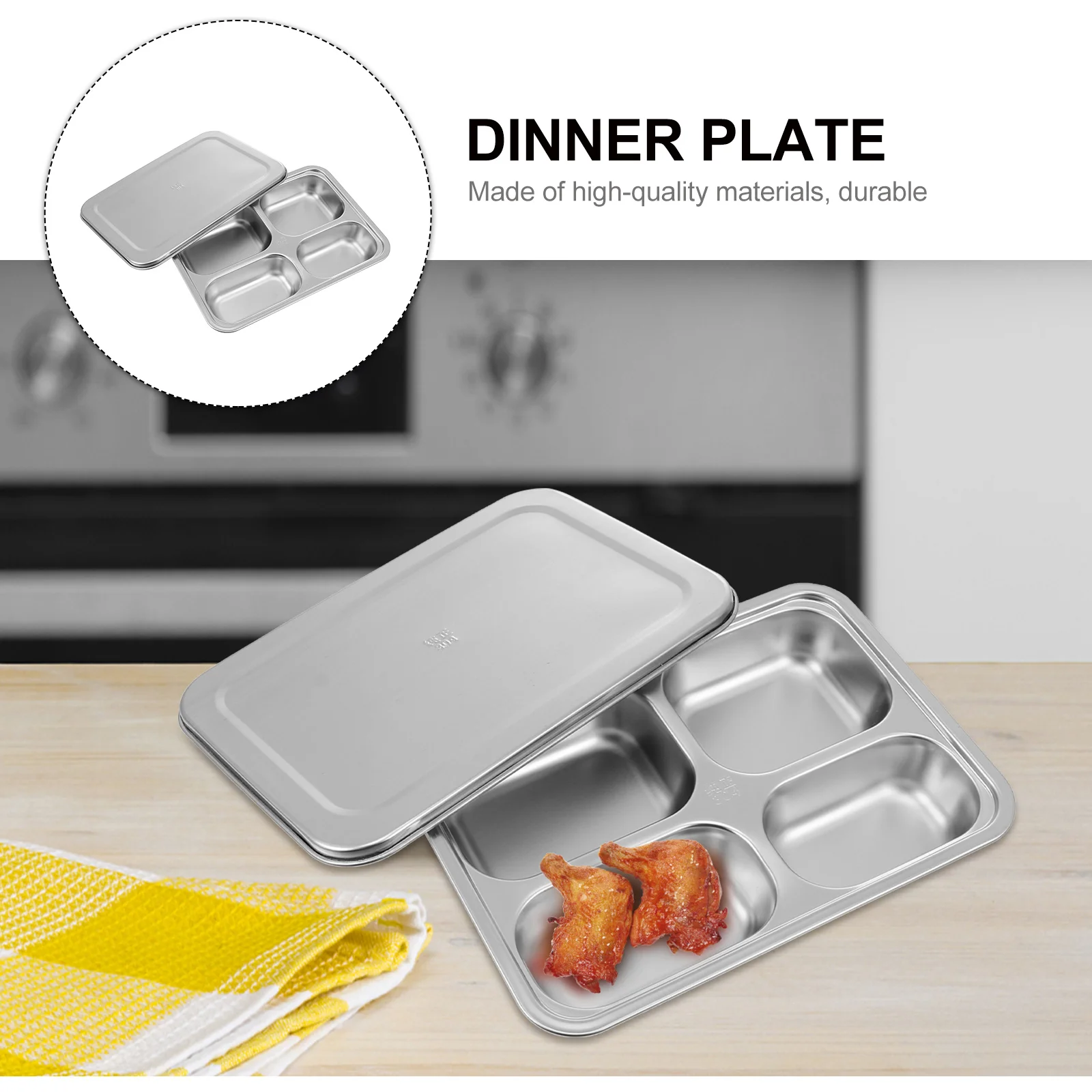 

's Plate Heat-resistant Tray Lunch Divided Rectangular Food Chinese Style Safe Stainless Steel School Dinner Camping