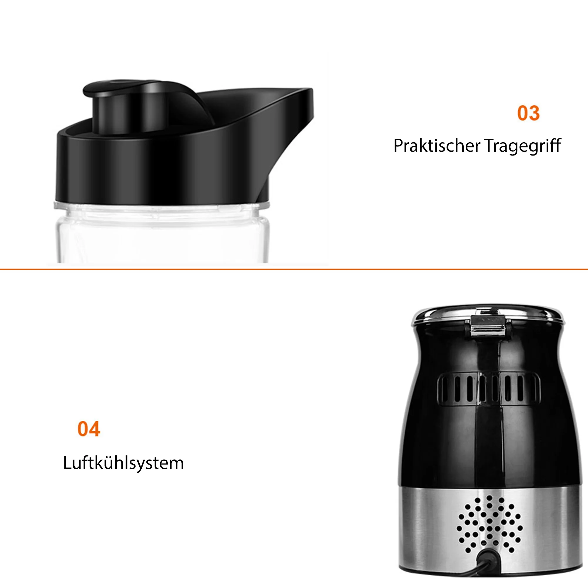 BioloMix 500 W tragbarer Mixer, BPA-frei, 600 ml, persönlicher Mixer mit Zerkleinerer, Schüssel, Fleischwolf, Babynahrungsmaschine – Detail 14