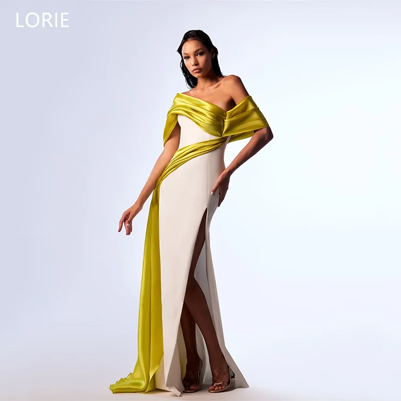 

LORIE Customized Satin Side Silt Mermaid Evening Dresses Off Shoulder Ribbons Evening Prom Dress Floor-Length Prom Gowns