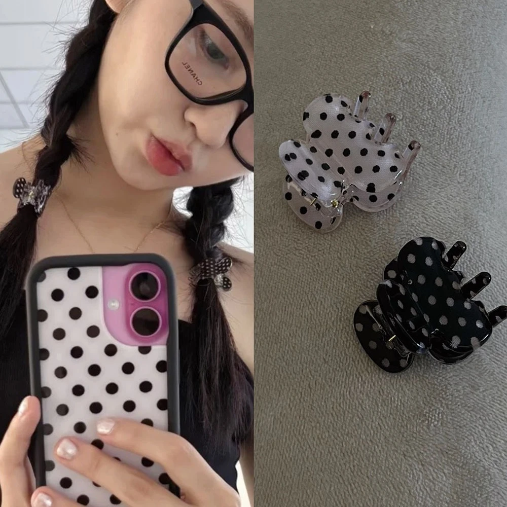 Lot de 2 mini pinces à cheveux transparentes à pois style Ins, petites pinces à mâchoires pour femme, accessoire capillaire quotidien pour coiffure mi-attachée, cadeau
