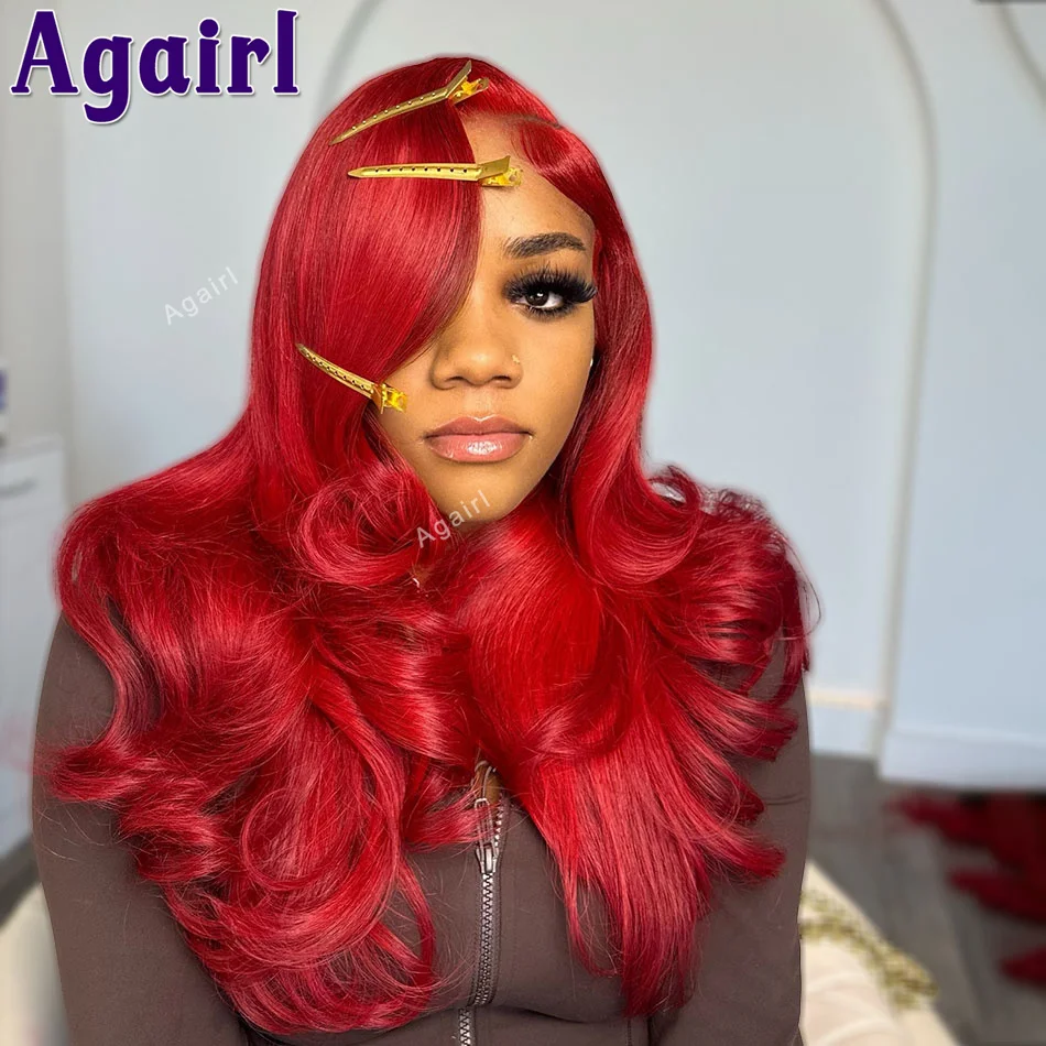 

30 32 Inch Cherry Red Transparent 13X6 Lace Front Wigs Human Hair Colored Body Wave 5x5 Lace Glueless Wigs 200 Density For Women
