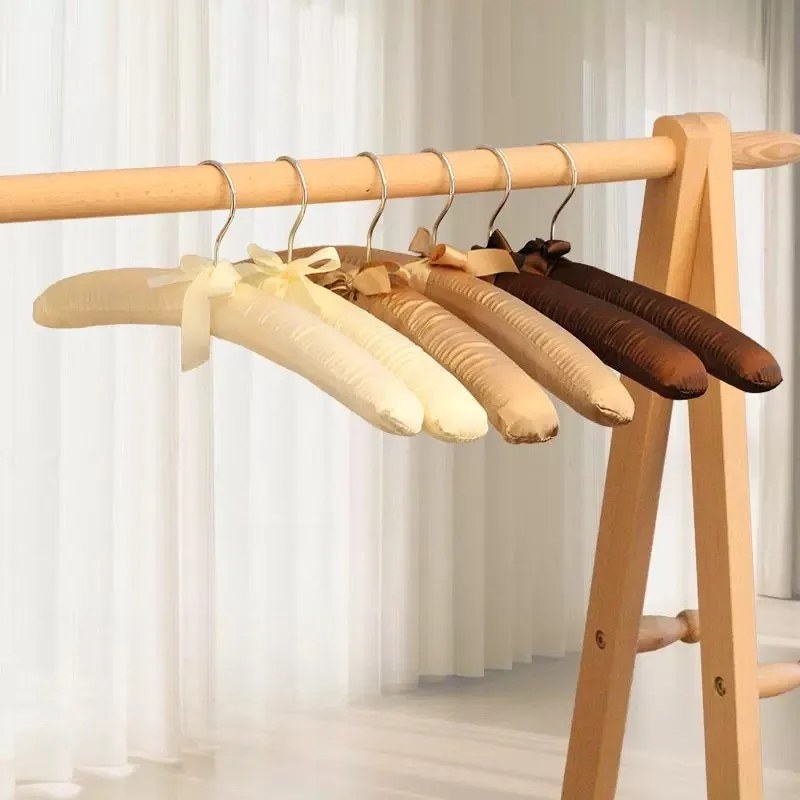 

5PCS Satin Fabric Covered Sponge Clothes Hanger, Silk Padded Non Slip Traceless Hanger for Home Wardrobe Clothing Store Hotel