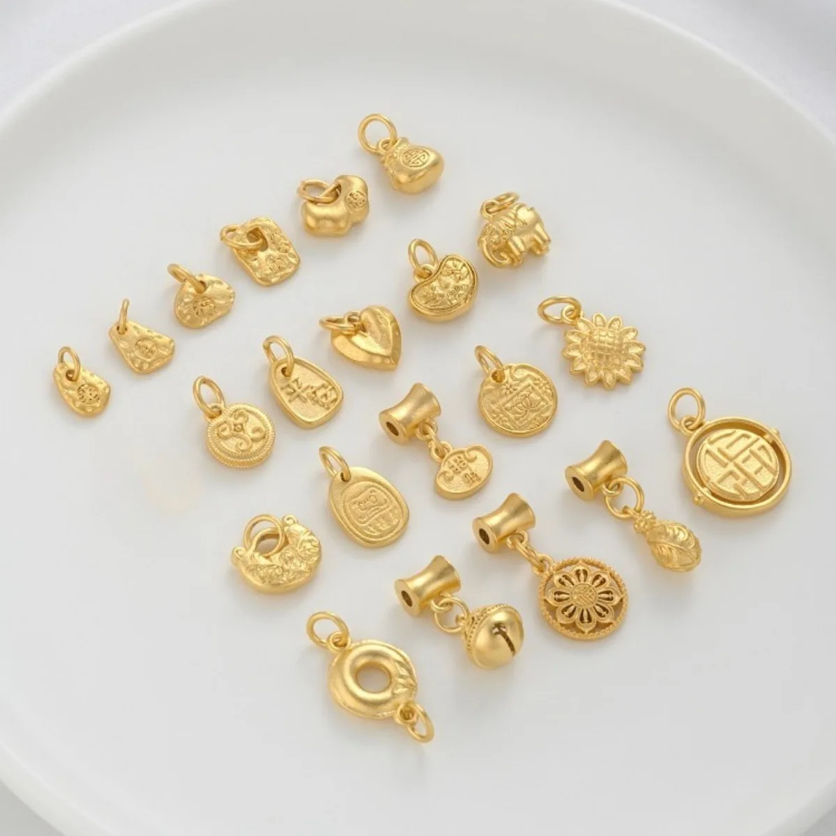 Vintage Vietnam Gold Irregular Fortune Tag Money Bag Elephant Bell Dragon Zodiac Charms DIY Bracelet Necklace Jewelry Accessorie