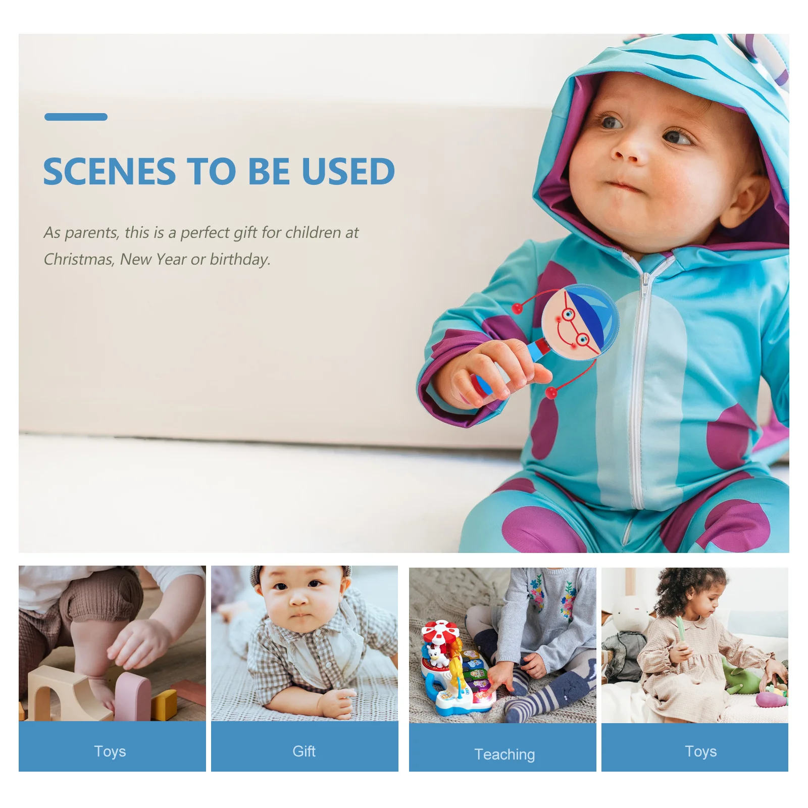 

1Pcs Cartoon Wooden Rattle-Drum Shaking Plaything Hand-Cranking Musical Development Educational Cognitive Handheld