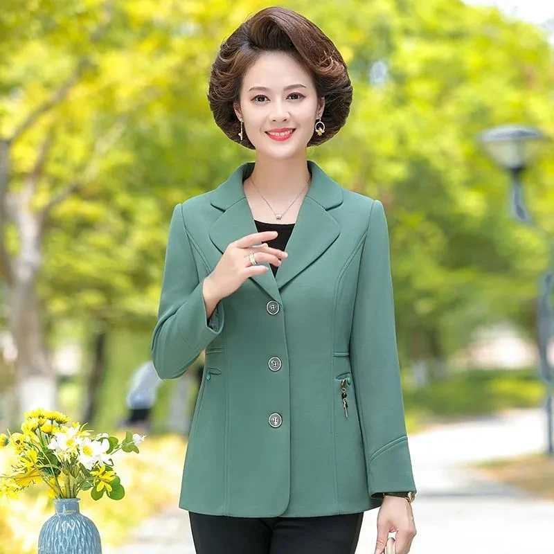 

Mother Short Blazer Jacket Spring Autumn NEW Temperament Women Suit Coat Fashion Middle-Aged Women Large Size Blazer Outwear 5XL