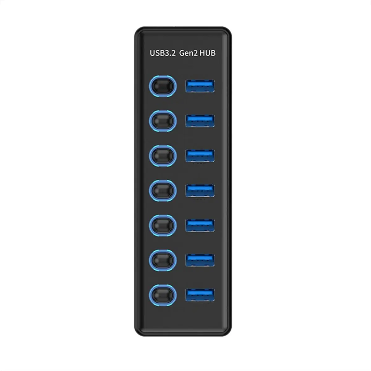 N86R 7 Port USB3.2 Gen2 HUB 10Gbps USB 3.0 Hub with Individual Switch Control LED Indicator with Power Adapter US Plug