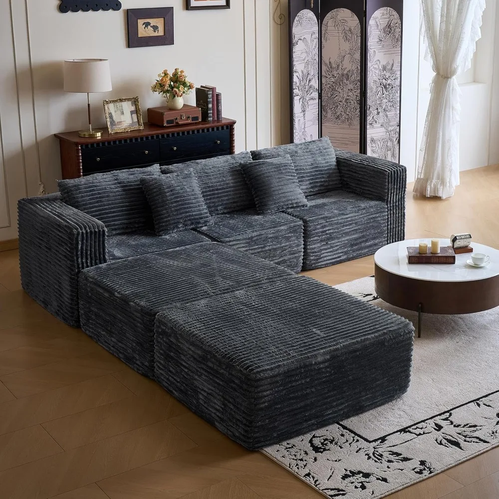 Sofá seccional Modular de 110" con 2 otomanas móviles, sofás de nube para sala de estar, sofá sin hueso con asiento profundo en forma de U
