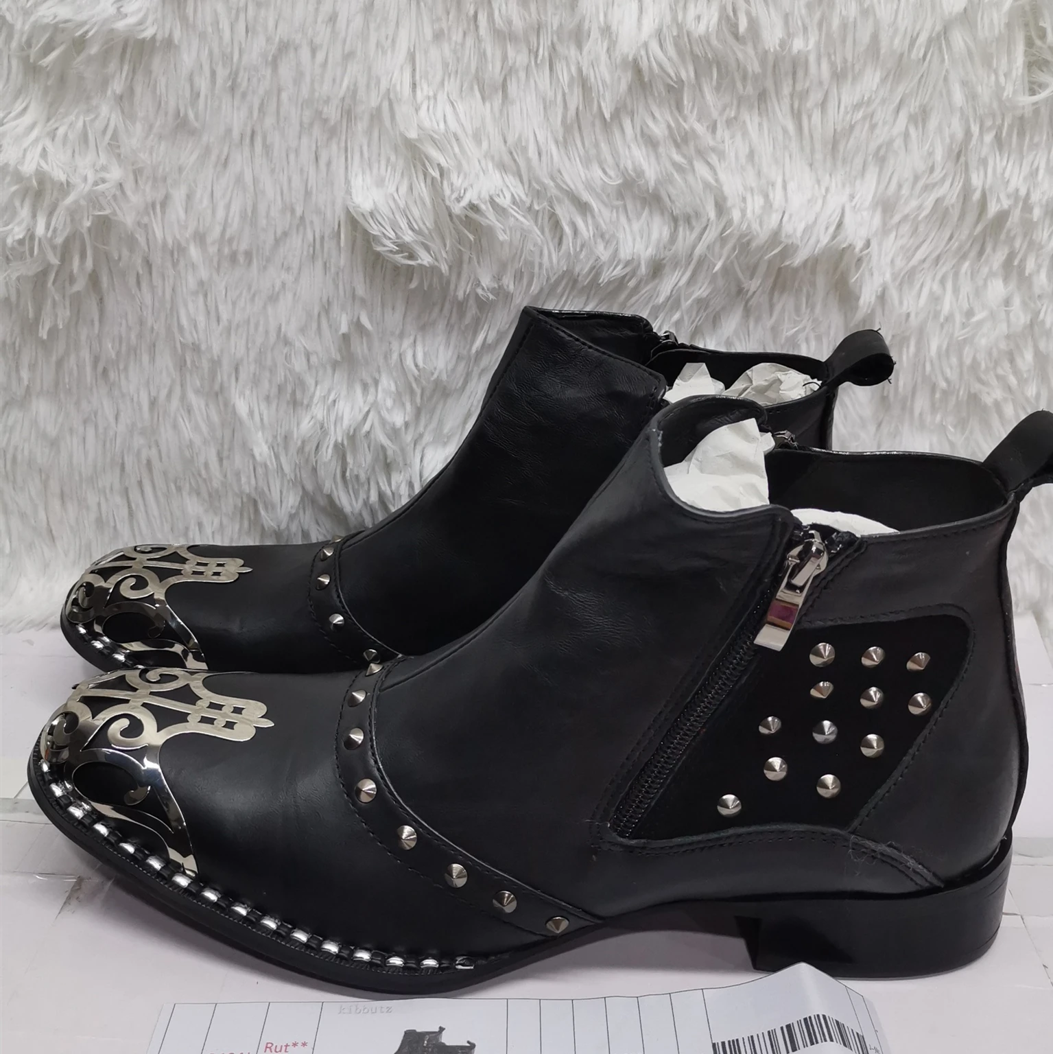 

Men's Punk Rivets Genuine Leather Ankle Boots Luxury Round Toe Metal Decor Party Dress Motorcycle Short Boots Fashion