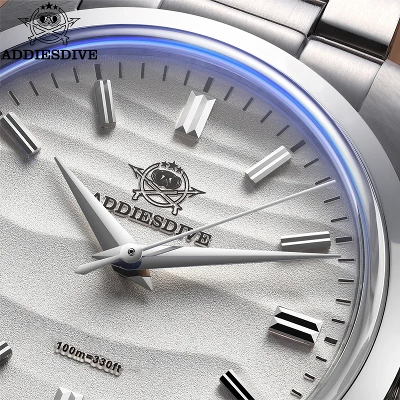 ADDIESDIVE Men\'s Watch Without Logo AD2030 36mm Dress Quartz Watch 100m Waterproof 3D Sand Dial Domed Glass Wristwatch for Men