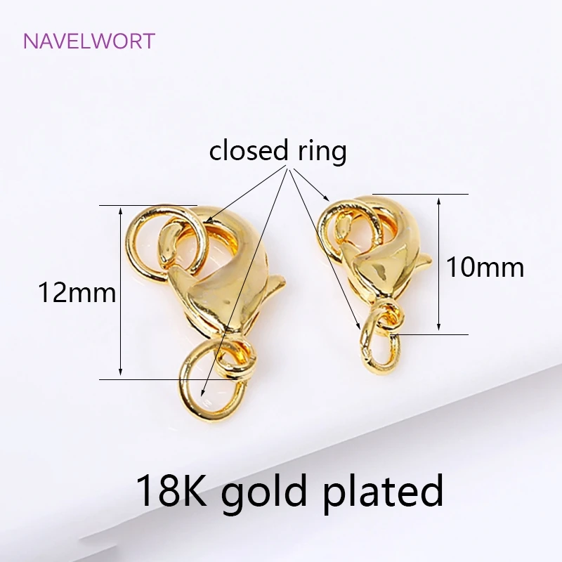 Brass 18K Gold Plated 10/12mm Lobster Clasp With closed Ring,Clasp For Jewellery,Lobster Clasp Connector,Accessories For Jewelry