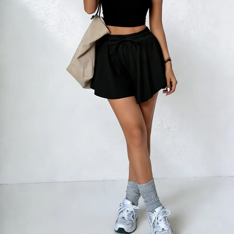 Casual Elastic High Waist Sports Shorts Women Summer Solid Color Loose Yoga Tennis Shorts Woman Quick Drying Skirt Shorts Female