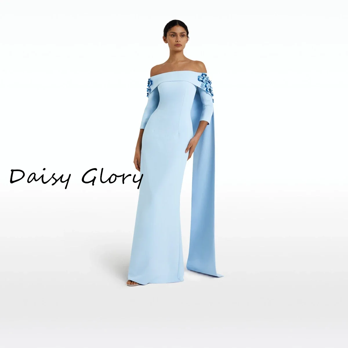 

Long Sleeves Evening Dress Luxury Prom Gown Blue Party Dress Off-The-Shoulder Floor-Length Formal Elegant Wedding For Women 2024