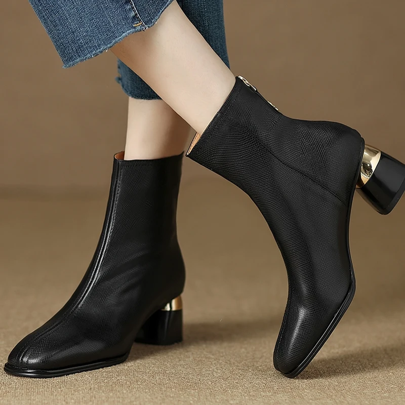 

Square Toe Short Boots Woman 2024 Fall/Winter Shoes Women High Heeled Boots Rhinestone Chunky Heel Female Booties Fashion New