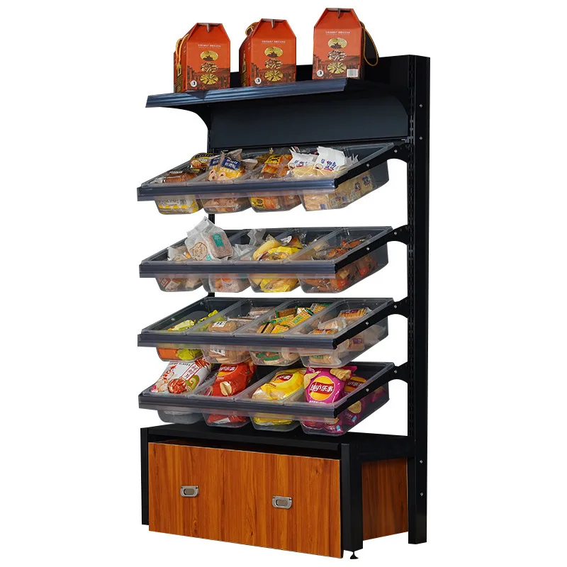 

Rack of small food multi-layer shelves Convenience store commissary single side