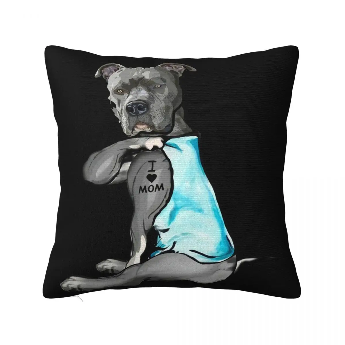 Cute Pitbull Tatooed Baseball Dog I Love Mom Funny Hats Goth Sale Harajuku Gift Plus Size Pillow Case