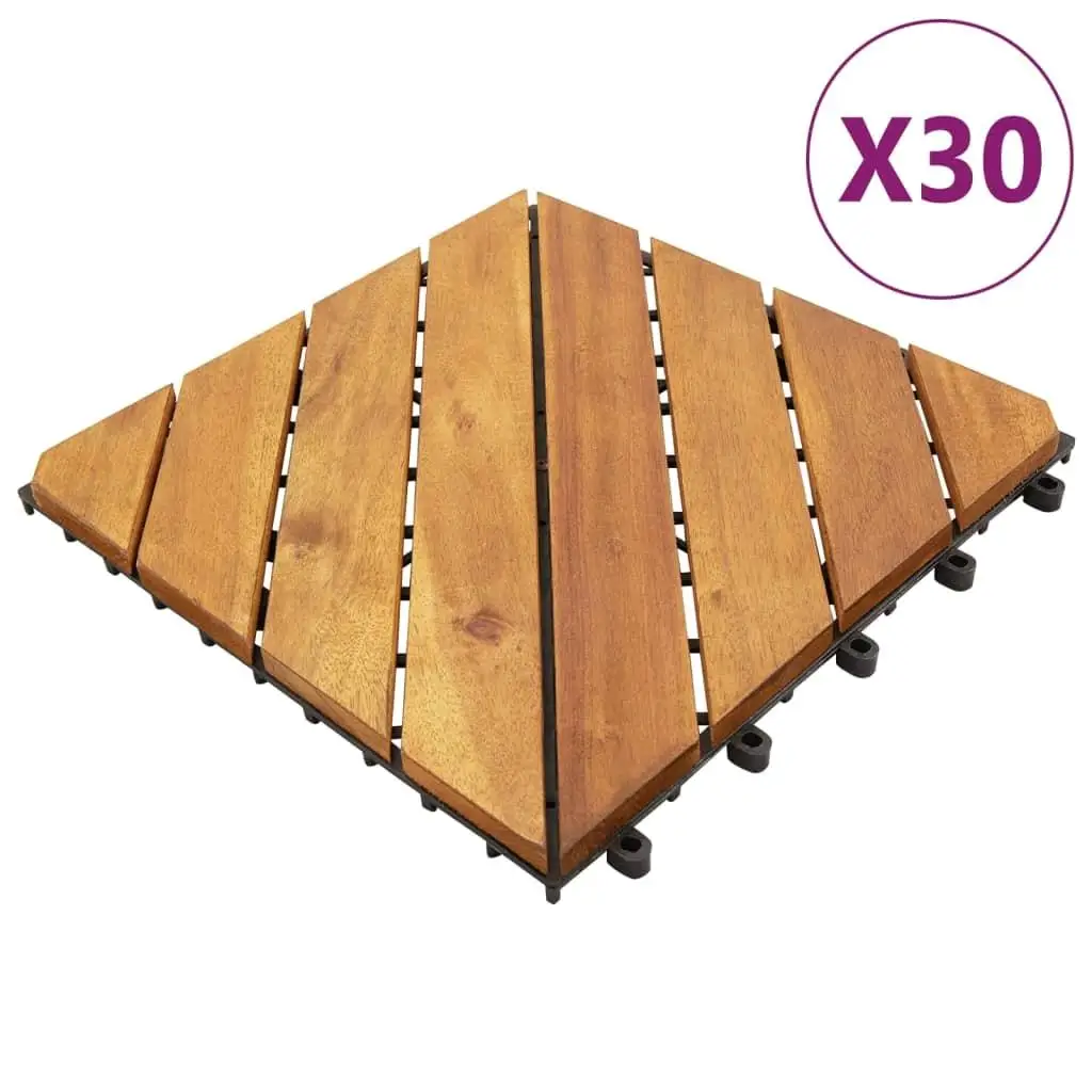 30 Pcs Acacia Wood Decking Tiles - 11.8x11.8 Inch Brown Outdoor Floor Squares