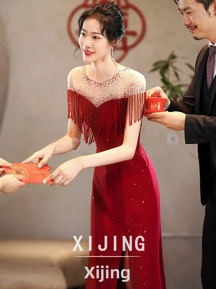 

Ele Red Wedding Dr for Women Fitted Engagement Dr Answer Dinner Par New 2026 Bridal Gown with Sequins ort Sve