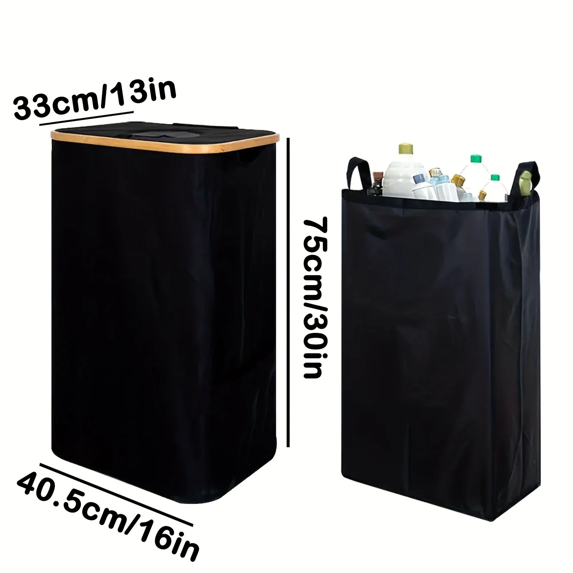 Bamboo Classification Recycling Bottle Storage Basket Trash Can Large Size with Lid Foldable Beverage Bottle Recycling Box view 5
