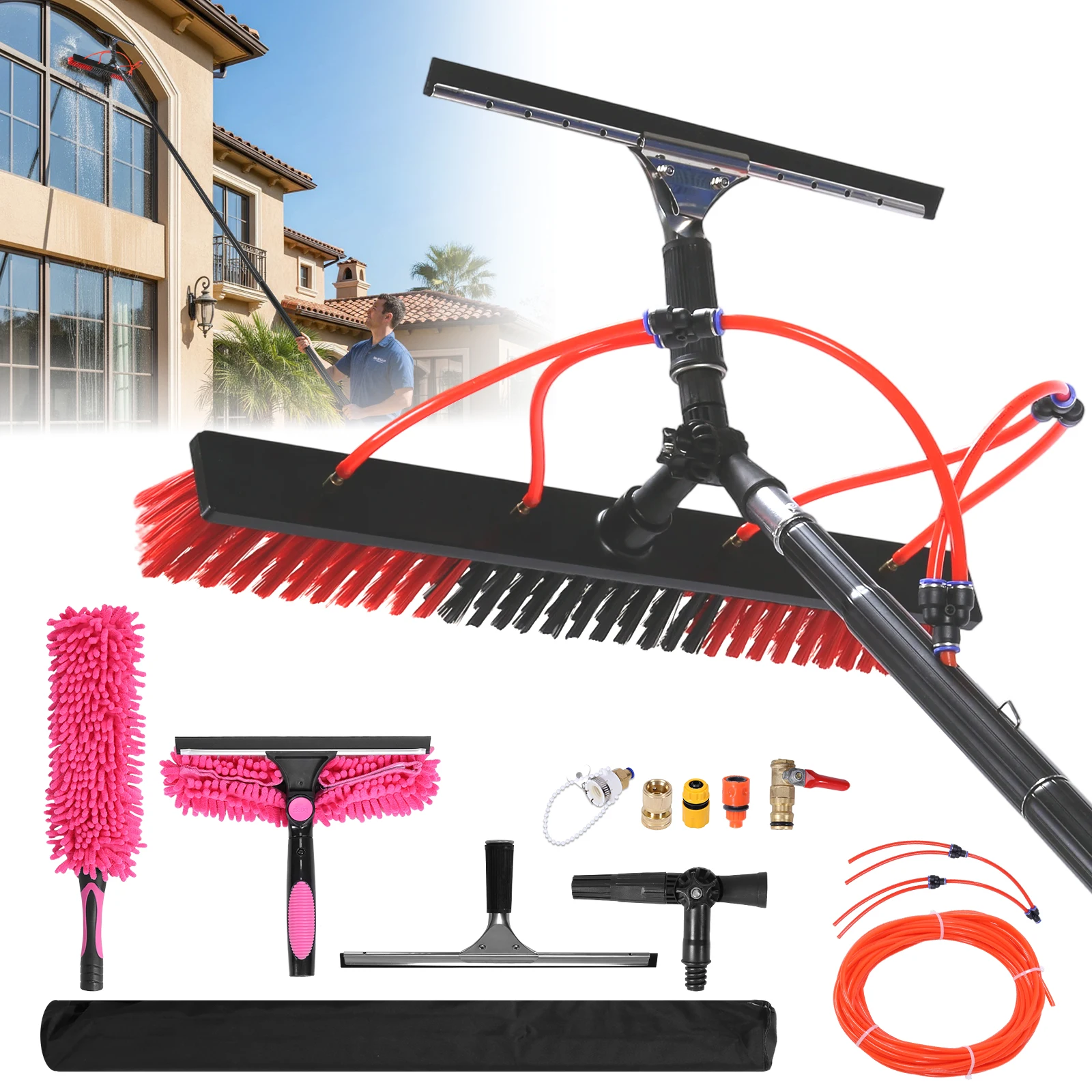 

Solar Panel Cleaner with 20m Hose Extendable Solar Panel Washing Tool with 180° Rotating Brushhead for Solar Panel Roof