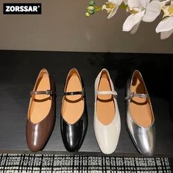 2024 Spring New Women Flat Shoes Fashion Soft Leather Square Toe Shallow Ladies Ballet Shoes Soft Casual Flat Mary Jane Shoes