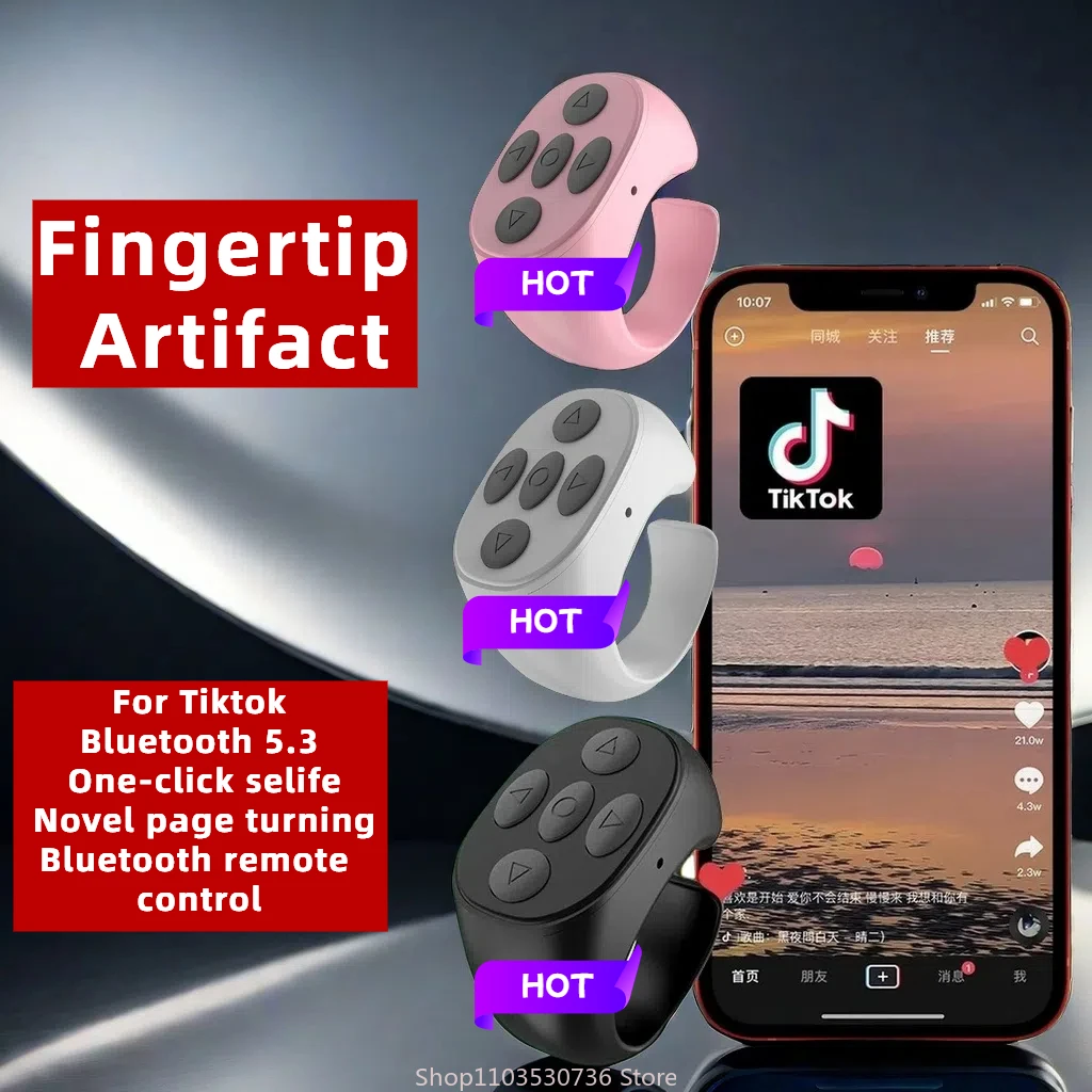 2024 New Wireless Bluetooth Mobile Selfie Lazy Artifac Photo Turn Page Controller Tiktok Remote Control Ring Controller