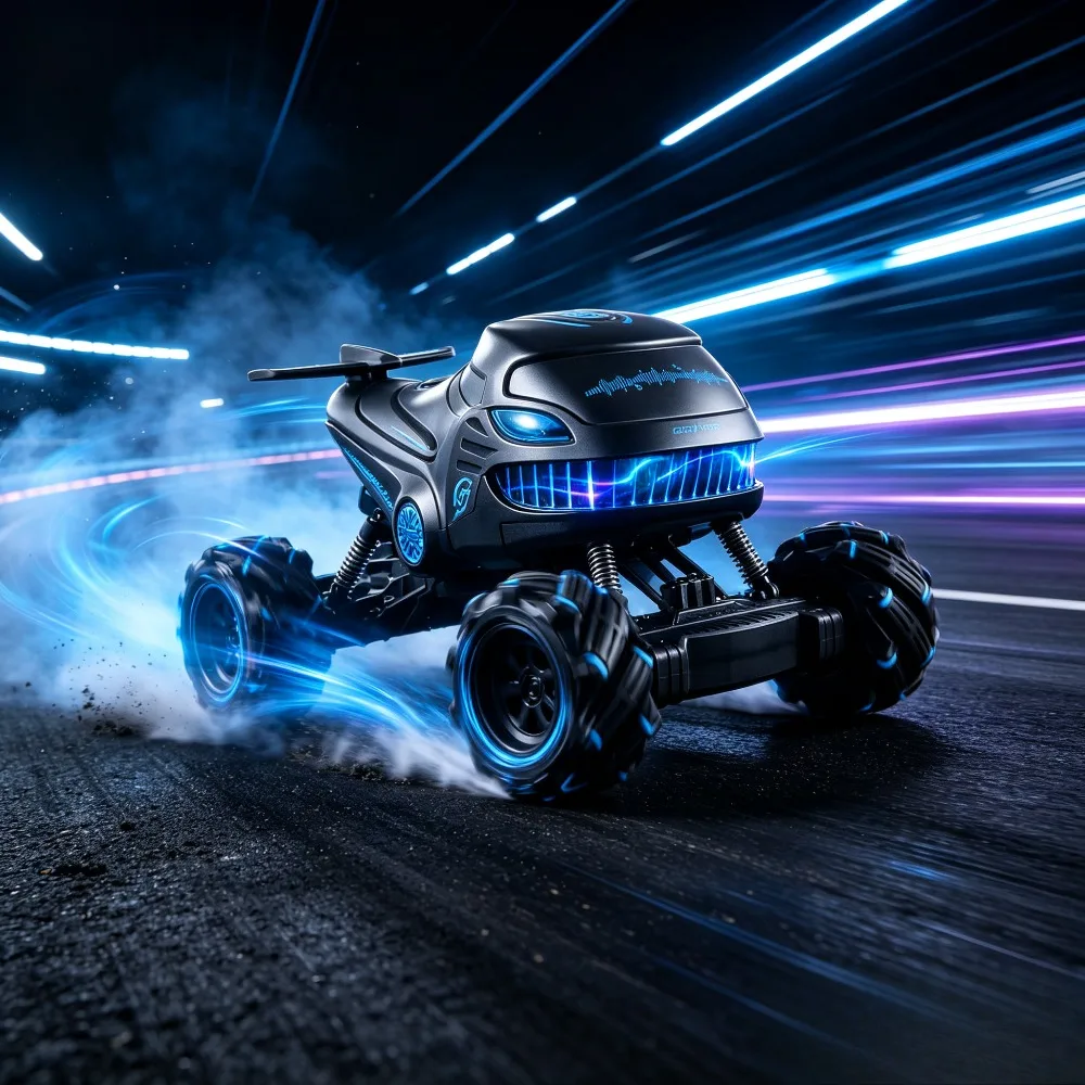 New remote control shark spray stunt drift car, climbing off-road vehicle gift with lights and sound effects