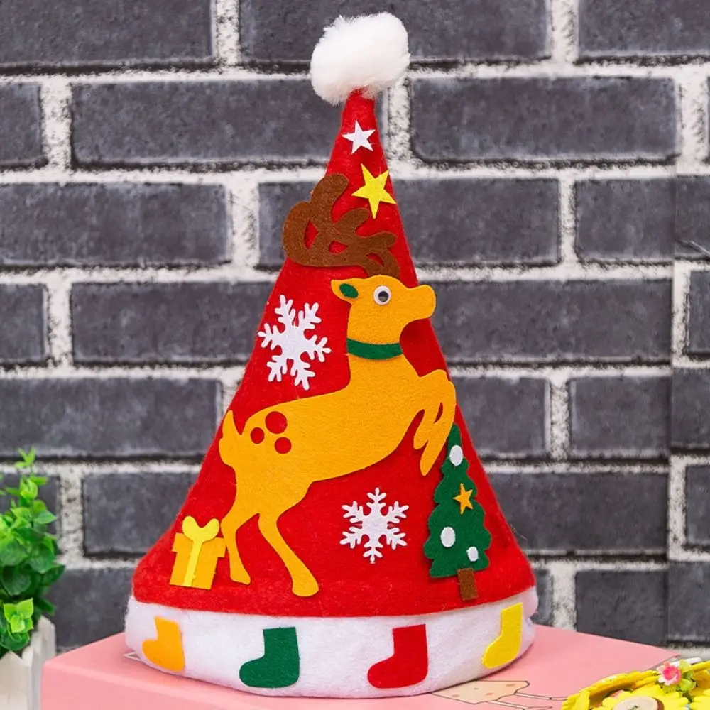 Chapéu de papai noel artesanal criativo diy chapéu de natal brinquedo crianças chapéus de artes de natal chapéu de papai noel tecido não tecido kriss kringle chapéu