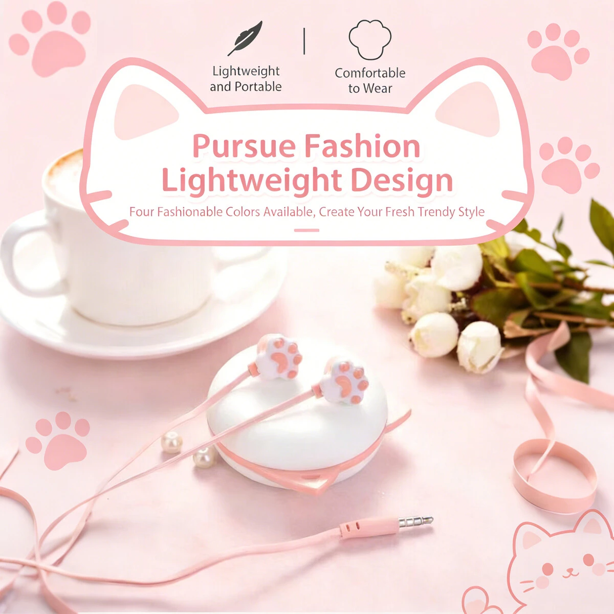 

Cute Cartoon Cat Paw Children's Earphones 3.5mm In-ear with Rotate Case Microphone Soft Earplugs for Android IOS Kids School Use