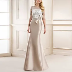 Customized Mother of the Bride Dresses Mermaid O-neck Wedding Guest Gowns Bow Ruching Elegant Dress Wedding Party فساتين الس