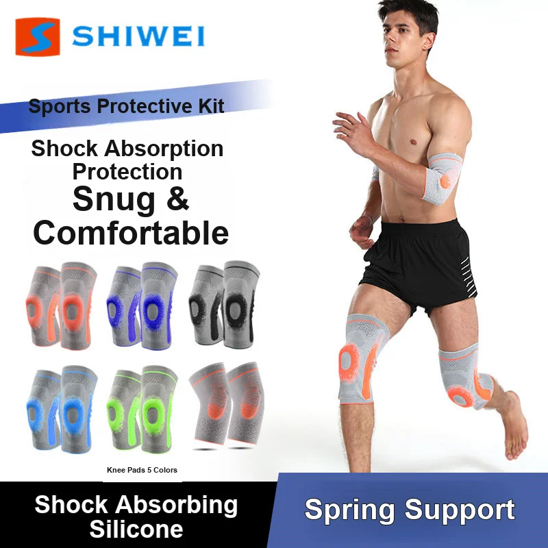 Knee and Elbow Pads Stereo Woven with Silicone Anti-slip Design Shock Absorption Side Spring Support for Indoor and Outdoor