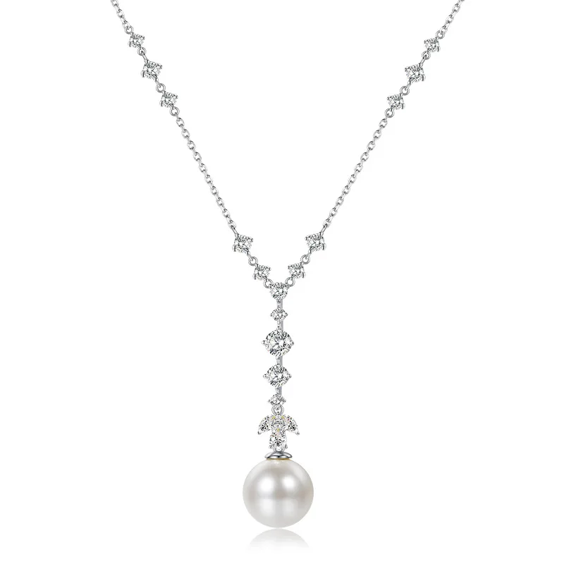 

S925 Silver Tassel Pearl Necklace Women 16mm Freshwater Pearls Round Fine Jewellery