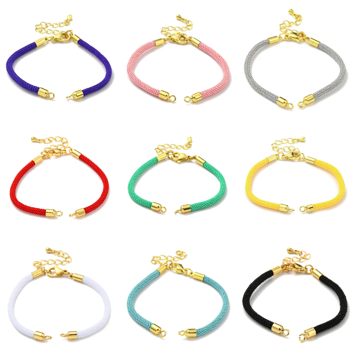 

20pcs Adjustable Nylon Cords Bracelet with Brass Findings 304 Stainless Steel Lobster Claw Clasps Fit for Connector Charms