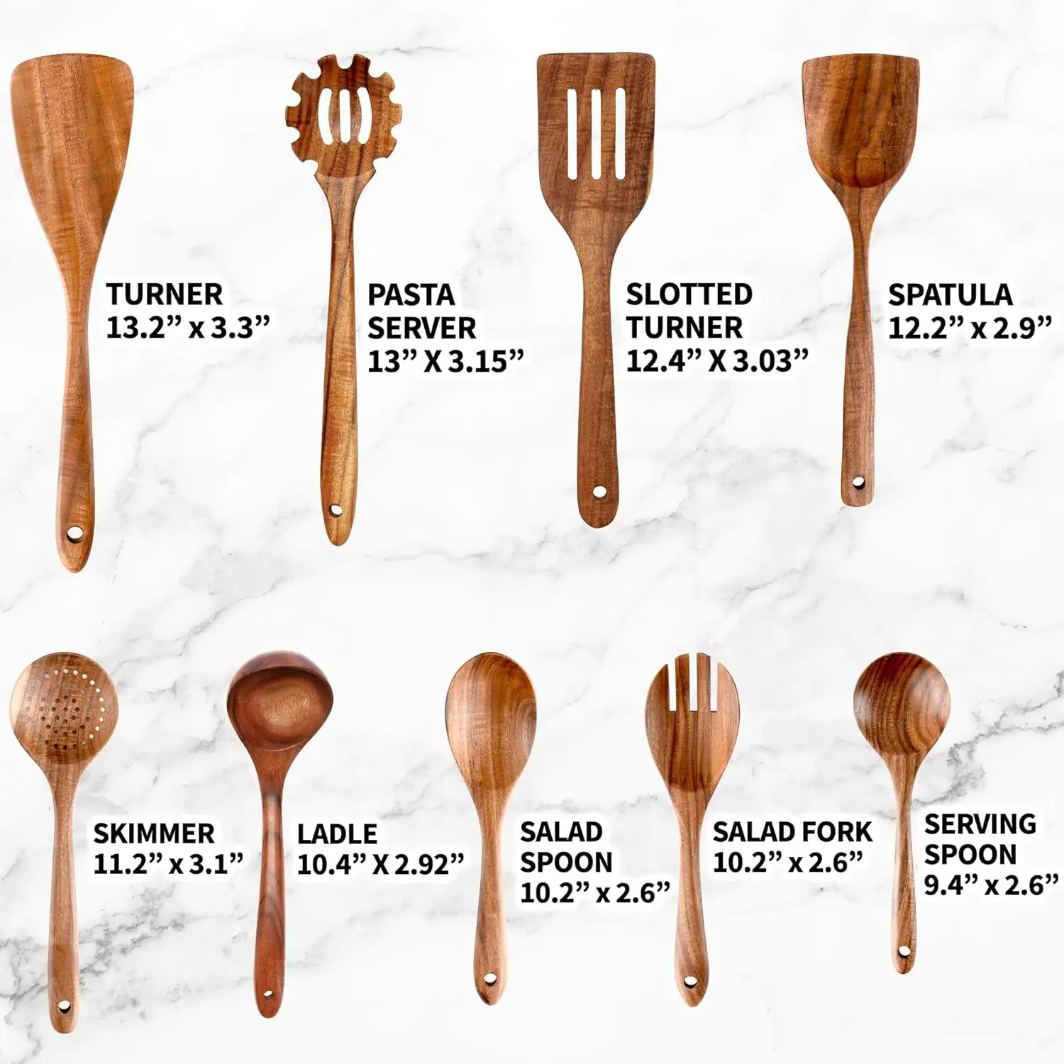 Ay Kitchen-Utensilios de madera de teca para cocinar, juego de utensilios de teca Natural, acabado suave, cucharas de madera antiadherentes, 9 piezas