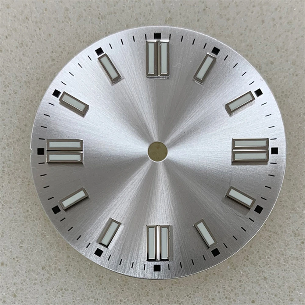 28.5mm NH35 Dial, Green Luminous Watch Dial for NH35/ETA2836/8215/Mingzhu 2813 Movement No Calendar Watch Face 3 o'clock