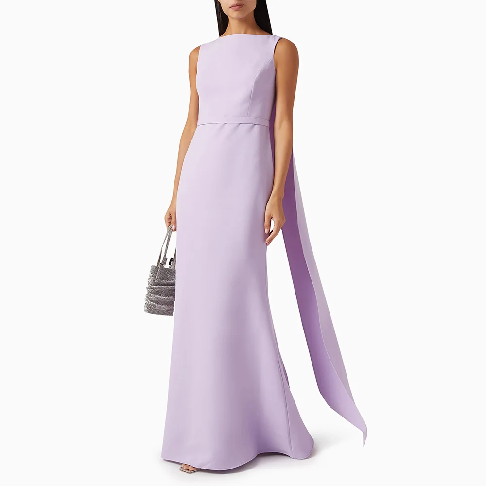 Lavender Evening Dress Mermaid Boat Neck Sleeveless Elegant Evening Gowns Long Draped Floor Length Elegant Women\'s Party Dresses