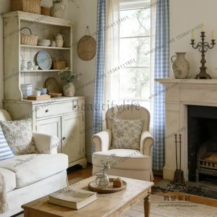 

French vintage sideboard white aged solid wood storage sideboard