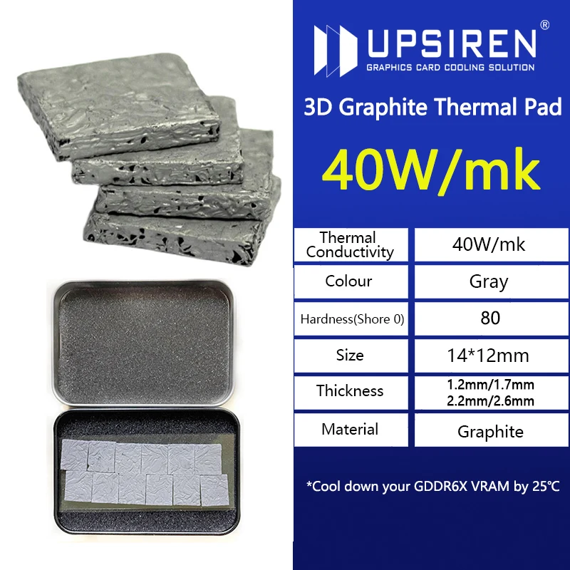 UPSIREN 40W/m.k 3D Graphite Thermal Pad 3090/3080 Memory Thermal Grease Pad Integrated Circuit GDDR 6X VRAM Graphene Cooling