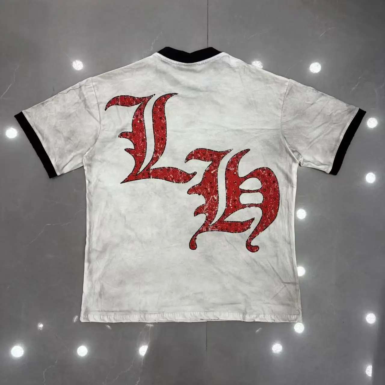 Hole Dracula Rhinestone Washed Black Cotton Short Sleeve Tshirts for Men and Women Harajuku Hip Hop Loose Shinning Diamond Tees