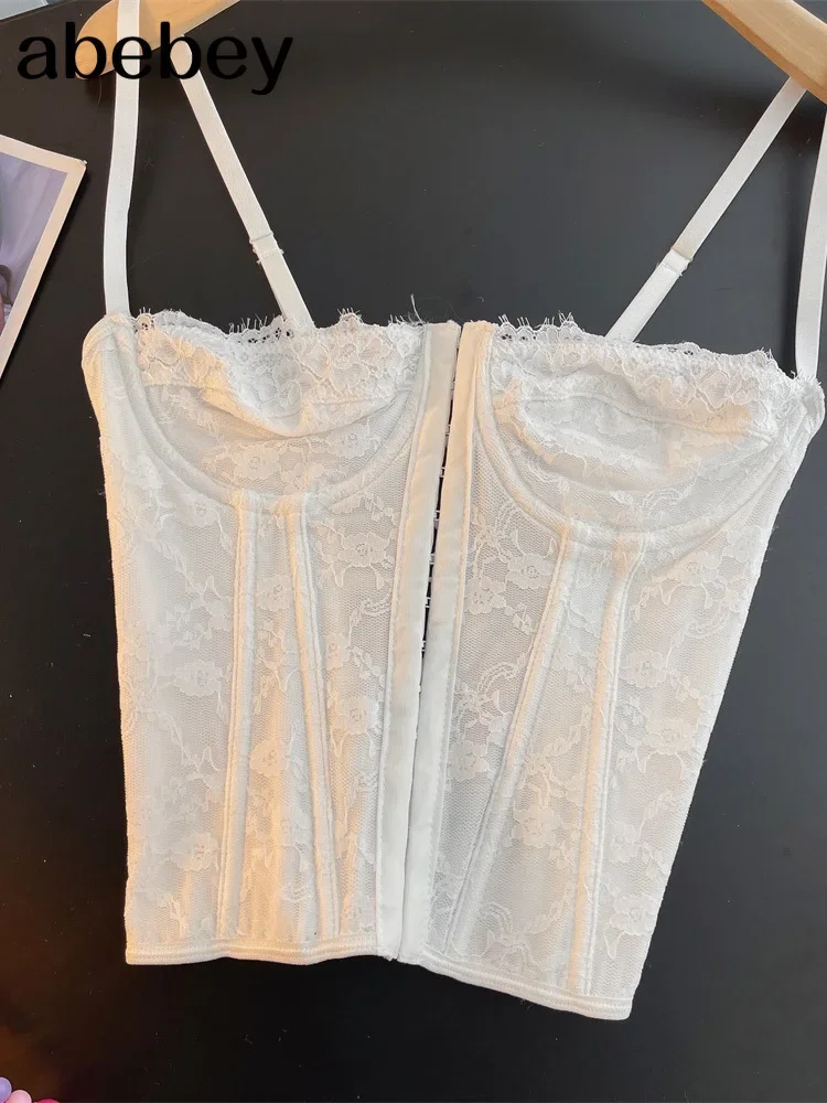 Camisola Sexy de encaje bordado para mujer, Tops con corsé, Bralette, camisola con botones frontales, chaleco bonito, ropa elegante francesa para