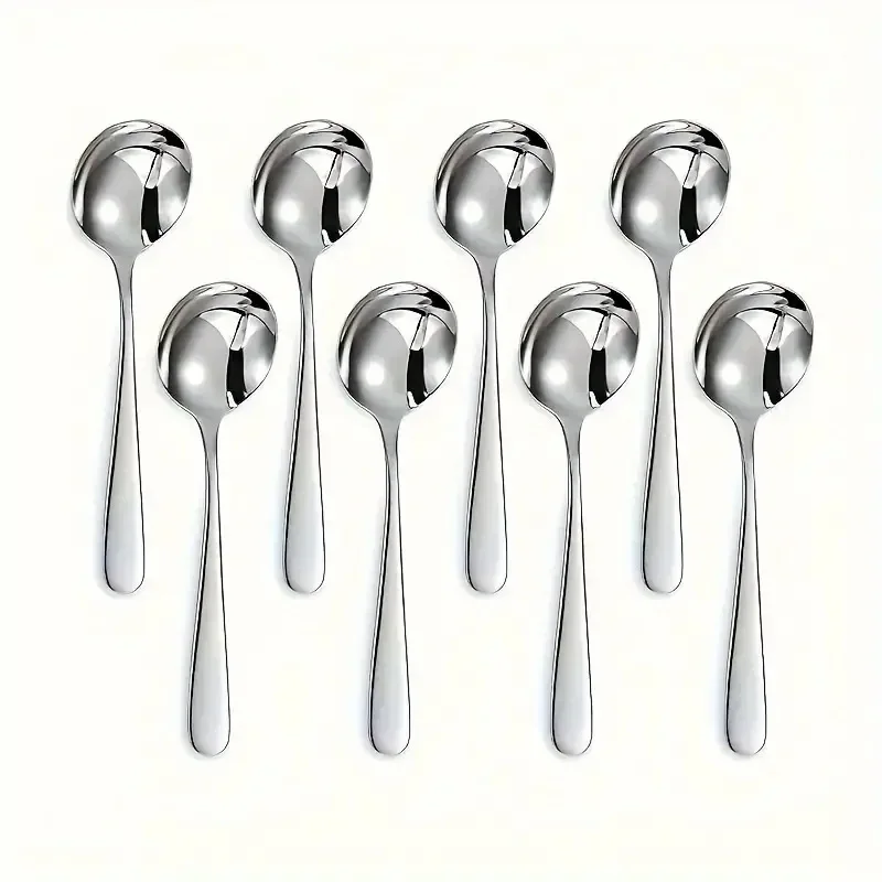 

8-piece stainless steel soup spoon, dessert spoon, machine washable, durable, suitable for dormitories, kitchens, restaurants