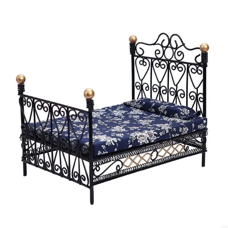 

for Creative 1:12 Dollhouse Mini Furniture Decor Simulation Iron Bed Toy for Gir E65D