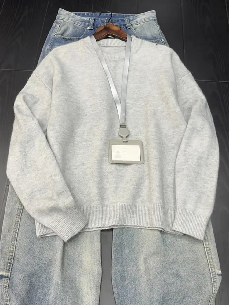 Pull tricoté pour hommes coupe ample American Sle automne hiver couche de base pour couple doux confortable Long Sve rond Ne Soli...