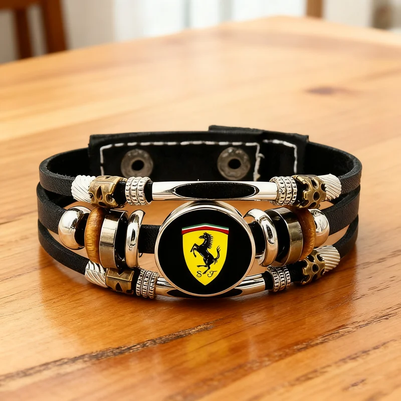 Nueva pulsera con logotipo de coche, pulseras de cuero, regalo para hombres y mujeres para Ferrari F430 Stradale 458 488 599 612 F12 Charles Leclerc