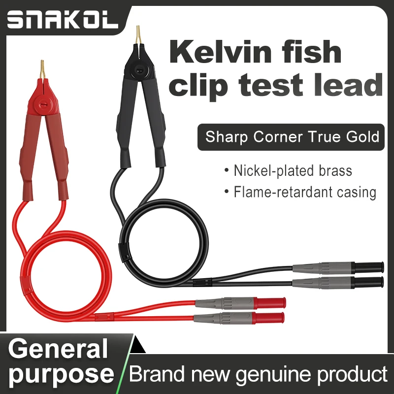 SNAKOL® Kelvin Test Clamp  Gold-plated Fish Clamp 18AWG Pure Copper Wire Double Parallel Wire Milliohm Meter/LCR Meter Specific