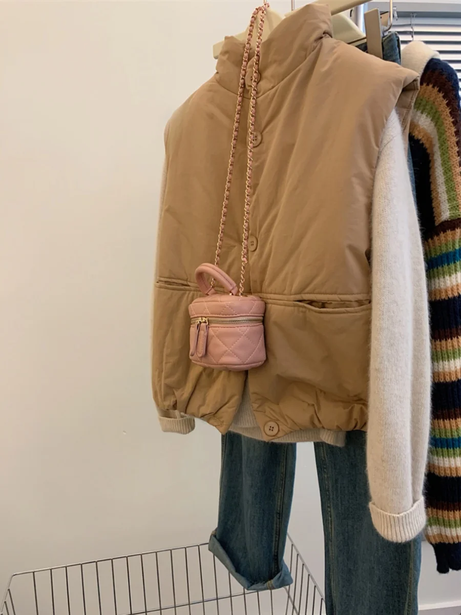 따뜻한 면 소재 여성용 조끼 가을 겨울 패셔너블 브레드 숄더 패드 루즈핏 단색