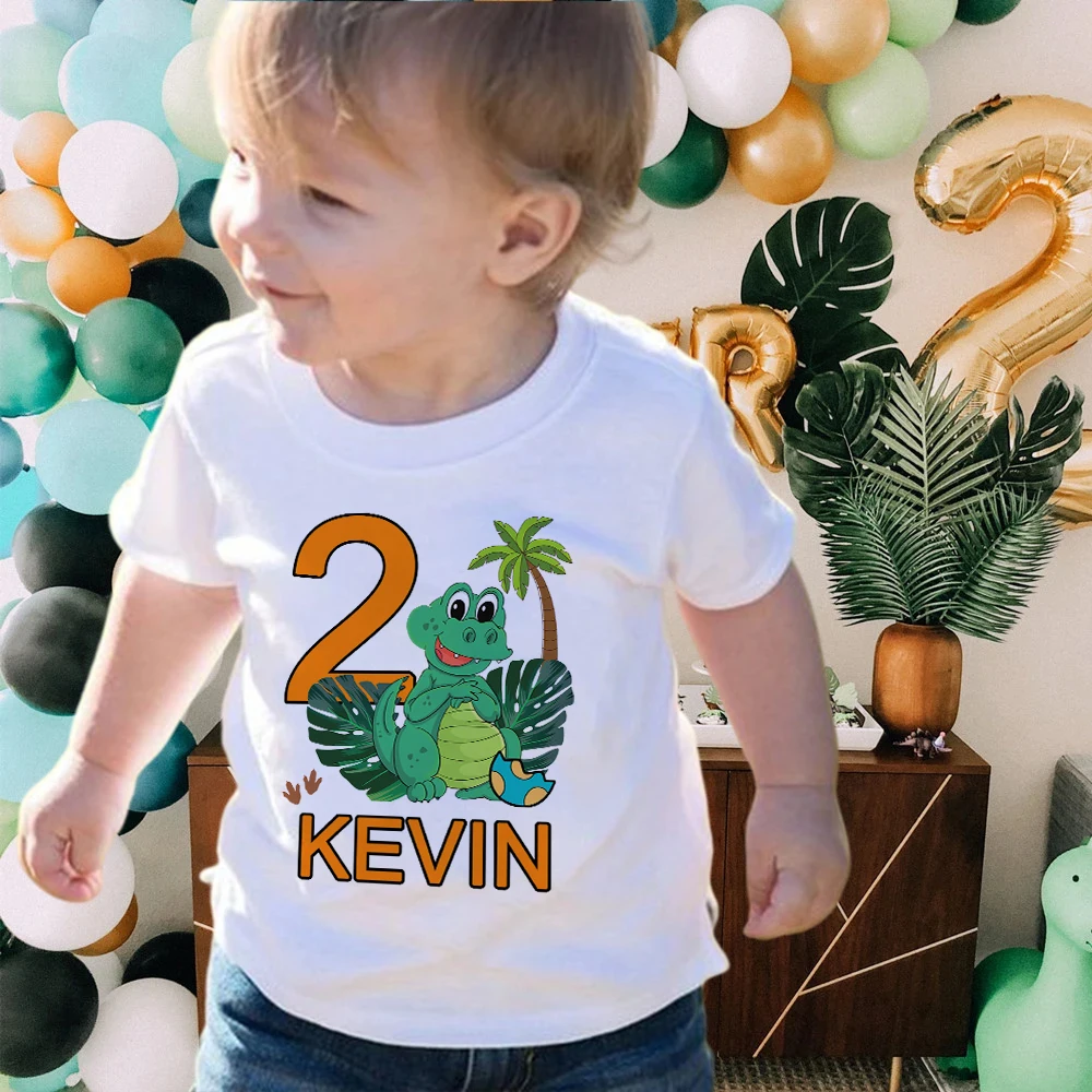 Gepersonaliseerde Kinder Verjaardagsshirt Dinosaurus Met Naam 1-9 Verjaardag T-Shirt Wild Tee Jongens T Shirts Dino Thema Feest Outfit Tops