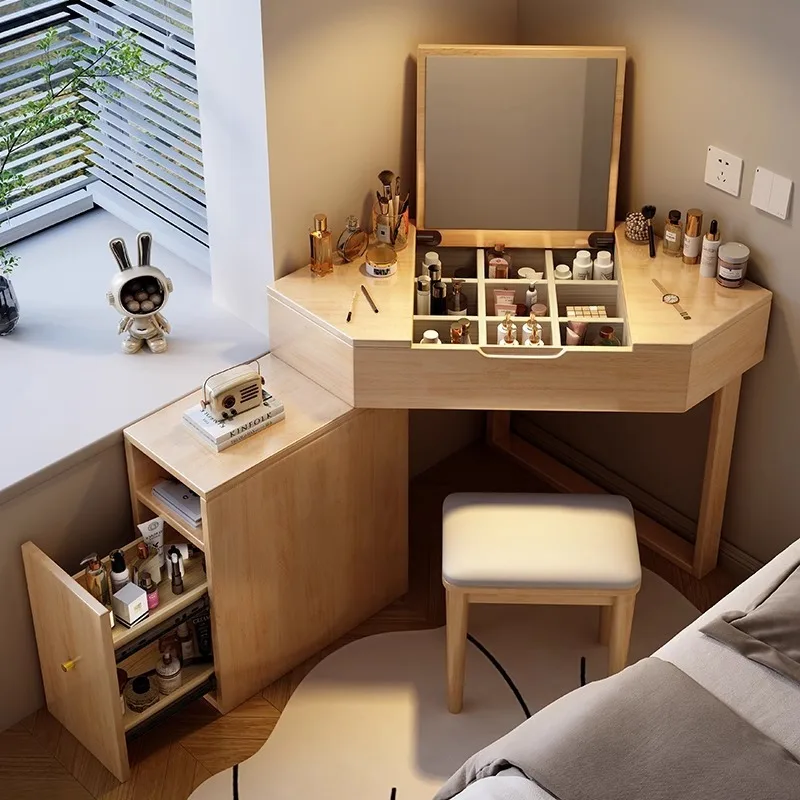Solid Wood Corner Triangular Dresser Simple Storage Cabinet Desk Integrated Small Apartment Bedroom Corner Makeup Table view 3