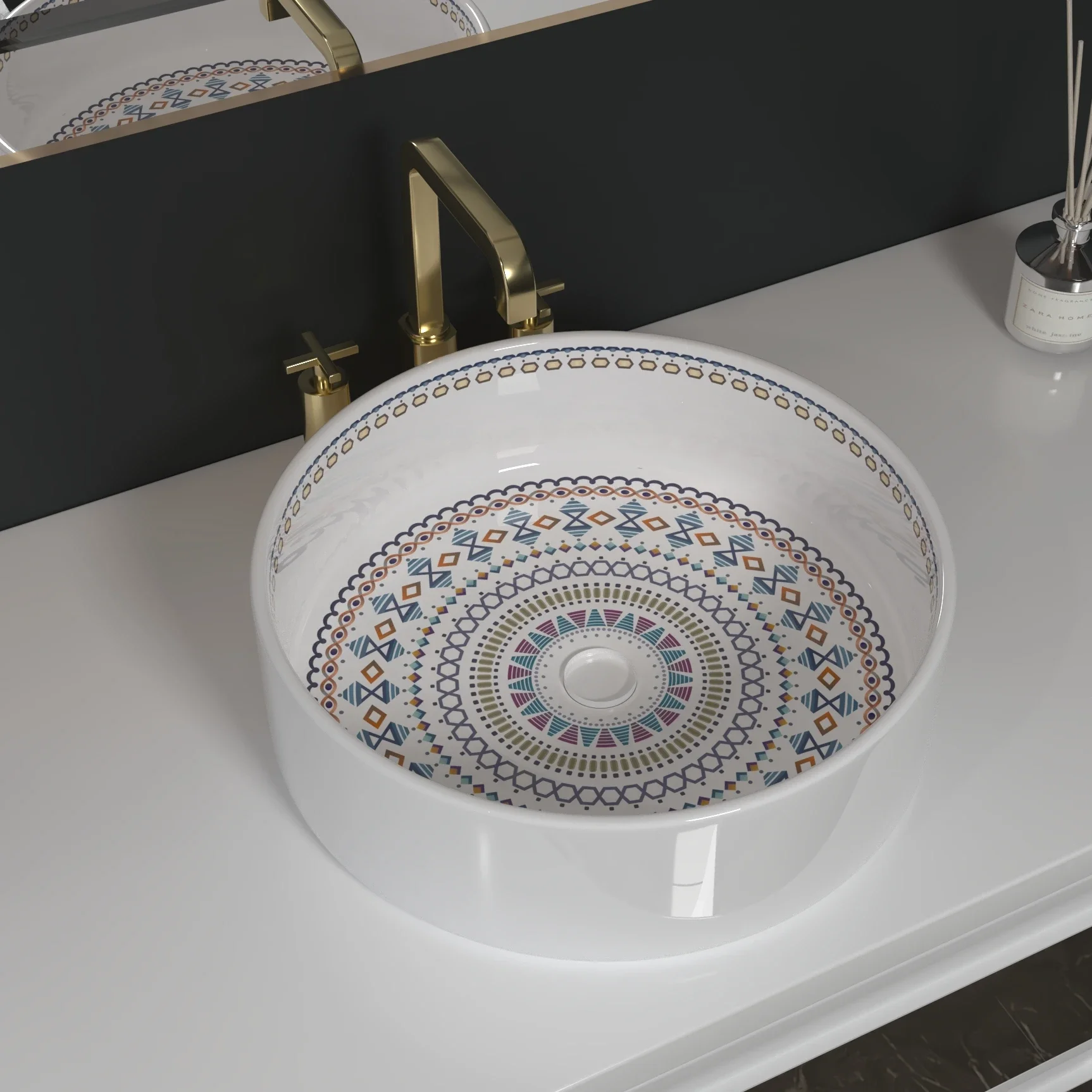 

YYHC-Ceramic SINK Sanitary Ware New design Art Basin Colored Bathroom Sink Golden Black White gold Round Special