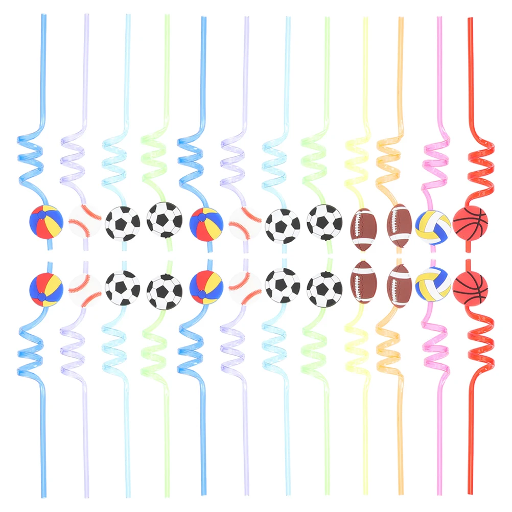 

24 Pcs Football Straws Sports Party Supplies Kids Drinking Straws Soccer Favors Bright PET Material Cocktail Juices Shakes
